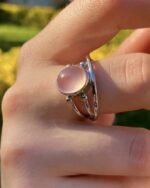 Pembe Kuvars Taşlı Tasarım Gümüş Yüzük 925 ayar - Görsel 2