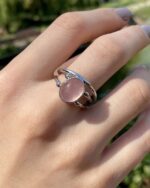 Pembe Kuvars Taşlı Tasarım Gümüş Yüzük 925 ayar - Görsel 3